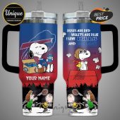 Personalized Buffalo Bills Snoopy Bud Light 40oz Tumbler. Show your Bills pride with Snoopy!