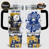 Buffalo Sabres hockey mug with custom name option and polar bear logo with swords.!
