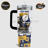 Buffalo Sabres custom name tumbler featuring Sabretooth panda with a sword and hockey stick design.!