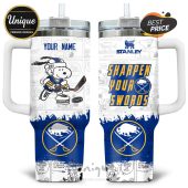 Personalized Buffalo Sabres Snoopy 40oz Tumbler - Perfect for hockey fans!