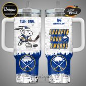 Personalized Buffalo Sabres Snoopy 40oz Tumbler - Perfect for Hockey Fans!