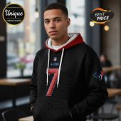 Black hoodie with a red hood lining, featuring the Houston Texans logo and the number 7 on the front.!