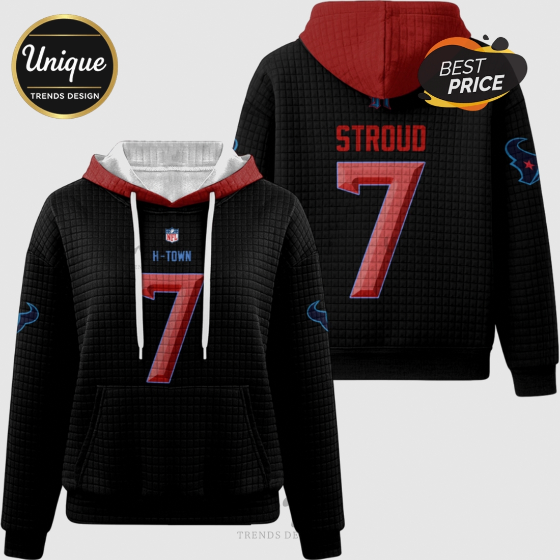 C.J. Stroud 7 Houston Texans NFL Waffle Knit Hoodie C.J. Stroud 7 Houston Texans NFL Waffle Knit Hoodie