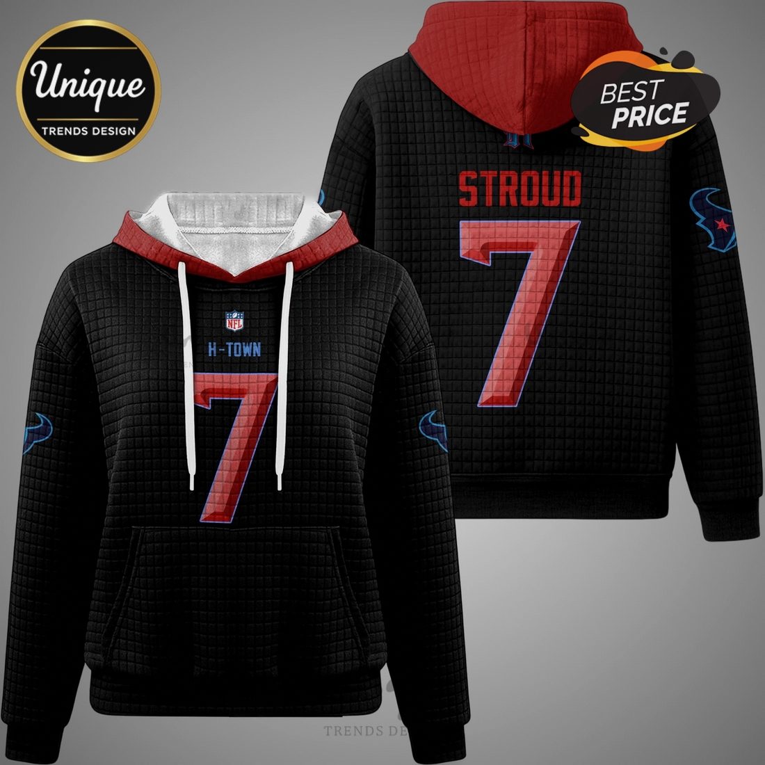 C.J. Stroud 7 Houston Texans NFL Waffle Knit Hoodie C.J. Stroud 7 Houston Texans NFL Waffle Knit Hoodie