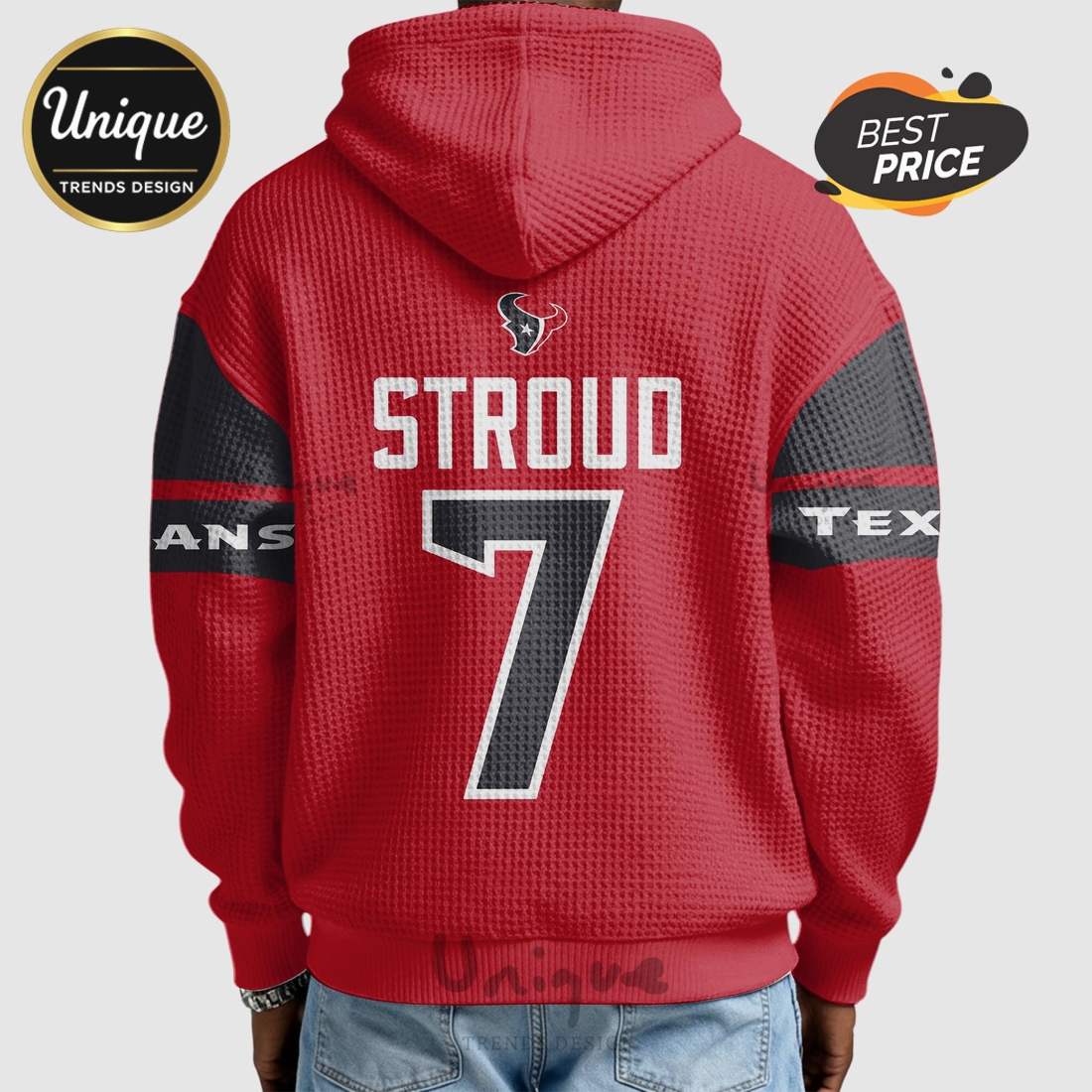C.J. Stroud Houston Texans 7 NFL Player Quarter Zip Waffle Hoodie C.J. Stroud Houston Texans 7 NFL Player Quarter Zip Waffle Hoodie