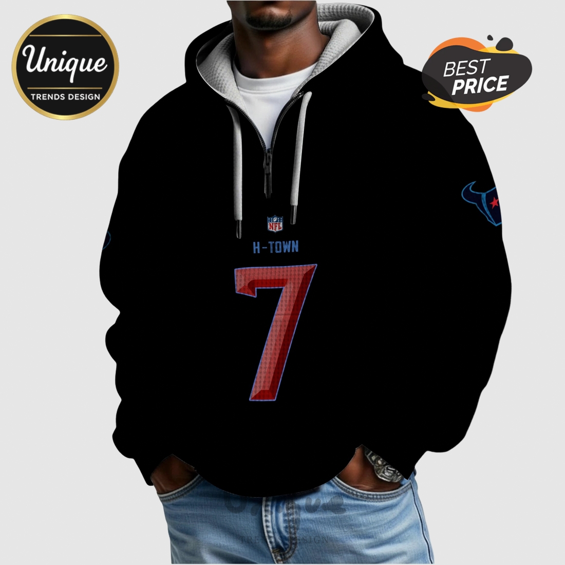 C.J. Stroud Houston Texans 7 Waffle Quarter Zip NFL Hoodie C.J. Stroud Houston Texans 7 Waffle Quarter Zip NFL Hoodie