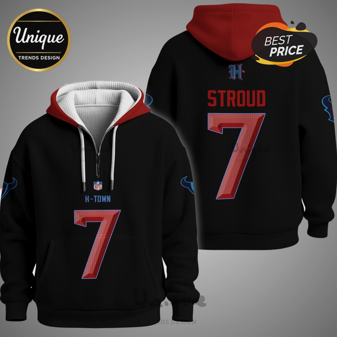 C.J. Stroud Houston Texans 7 Waffle Quarter Zip NFL Hoodie C.J. Stroud Houston Texans 7 Waffle Quarter Zip NFL Hoodie