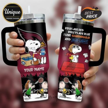 Cardinals Snoopy and Charlie Brown Football Custom Name 40oz Tumbler