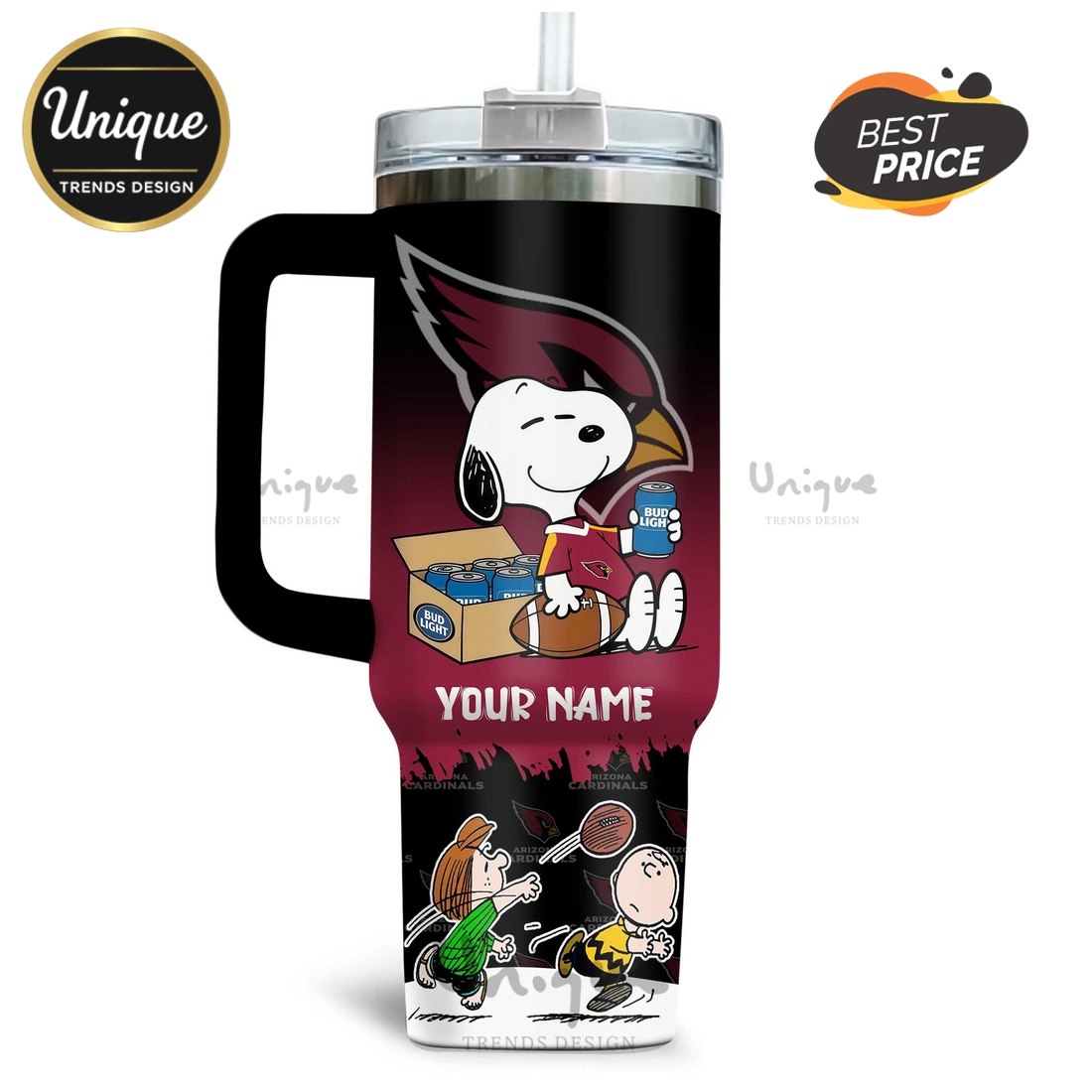 Cardinals Snoopy and Charlie Brown Football Custom Name 40oz Tumbler Cardinals Snoopy and Charlie Brown Football Custom Name 40oz Tumbler