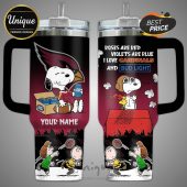 Cardinals Snoopy and Charlie Brown Football 40oz Tumbler - Personalized with your name! Perfect for Cardinals fans.