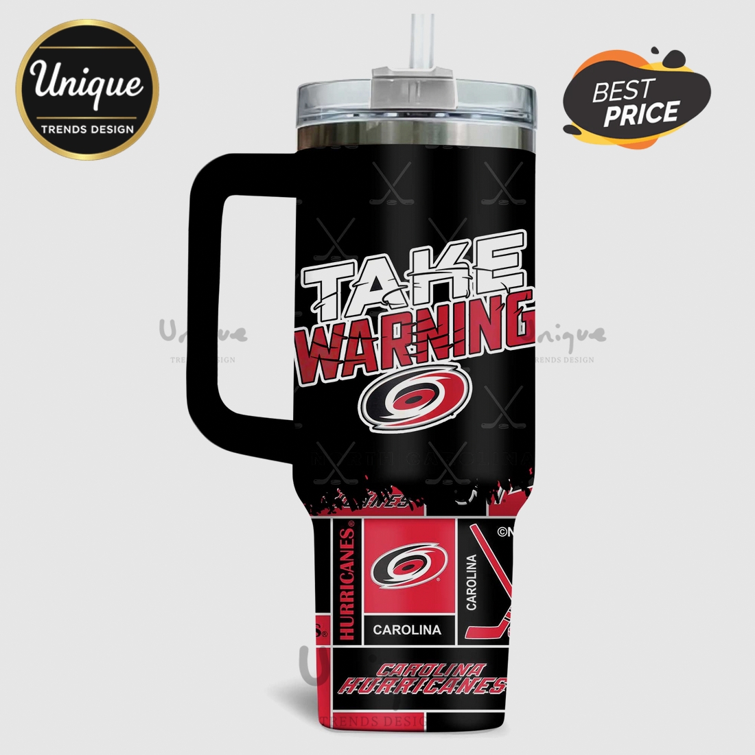 Carolina Hurricanes Take Warning NHL 40oz Stanley Style Tumbler Carolina Hurricanes Take Warning NHL 40oz Stanley Style Tumbler