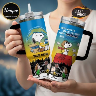 Chargers Football Snoopy and Charlie Brown Custom Name 40oz Tumbler