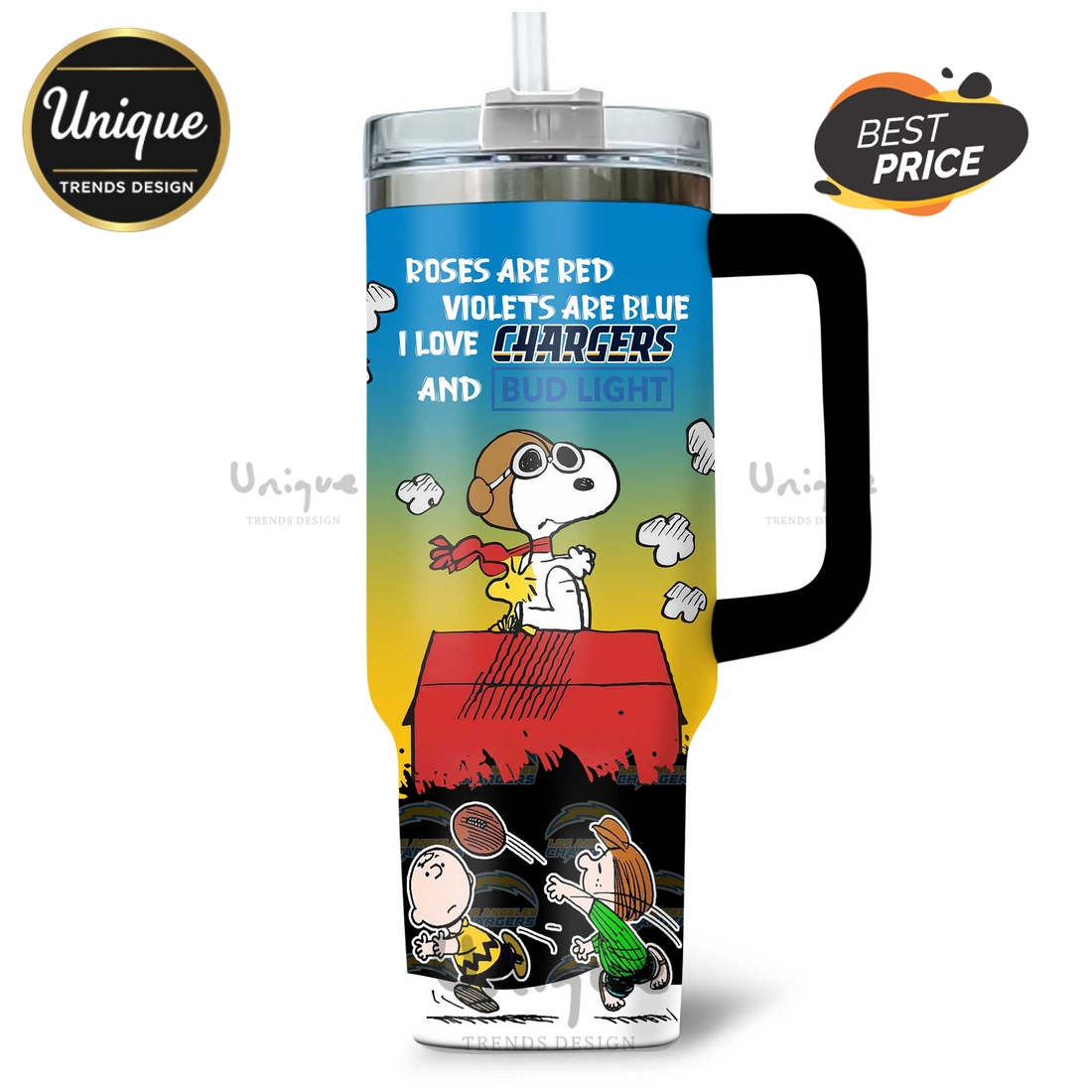Chargers Football Snoopy and Charlie Brown Custom Name 40oz Tumbler Chargers Football Snoopy and Charlie Brown Custom Name 40oz Tumbler