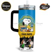 Chargers Football Snoopy and Charlie Brown Custom Name 40oz Tumbler. Show your team spirit with Snoopy!