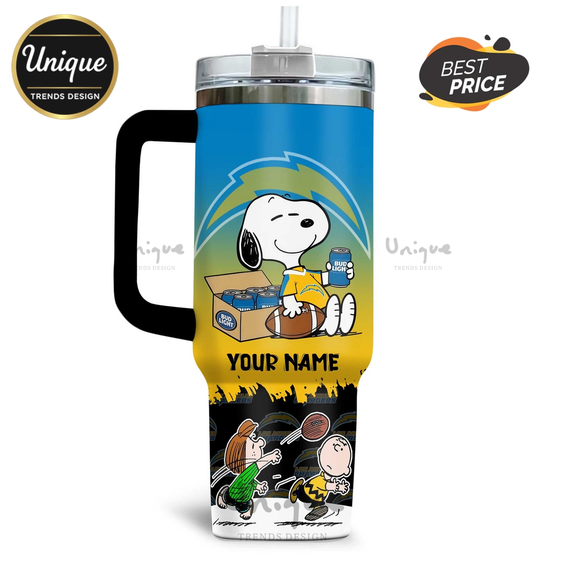 Chargers Football Snoopy and Charlie Brown Custom Name 40oz Tumbler Chargers Football Snoopy and Charlie Brown Custom Name 40oz Tumbler