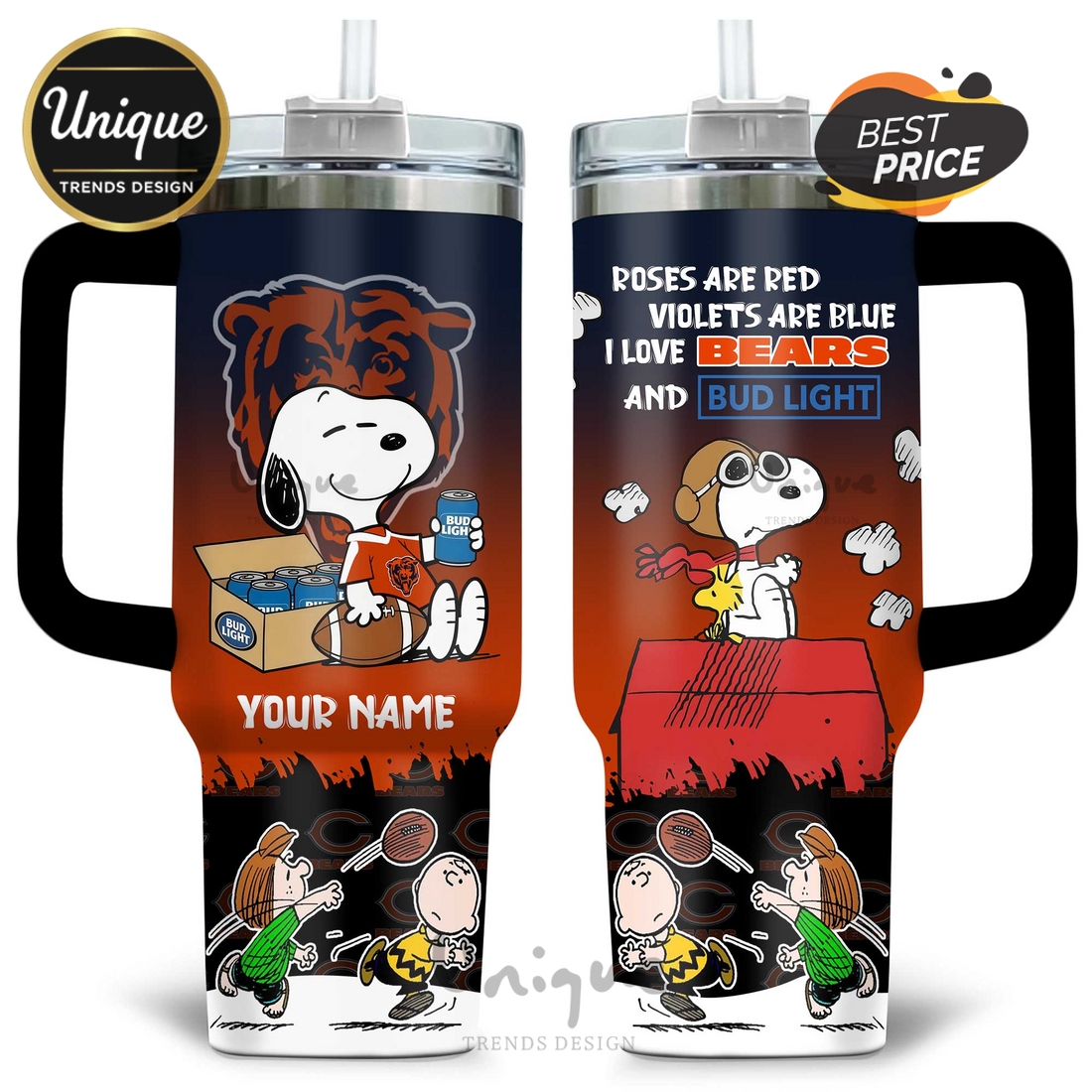 Chicago Bears Snoopy Bud Light Personalized 40oz Tumbler Chicago Bears Snoopy Bud Light Personalized 40oz Tumbler