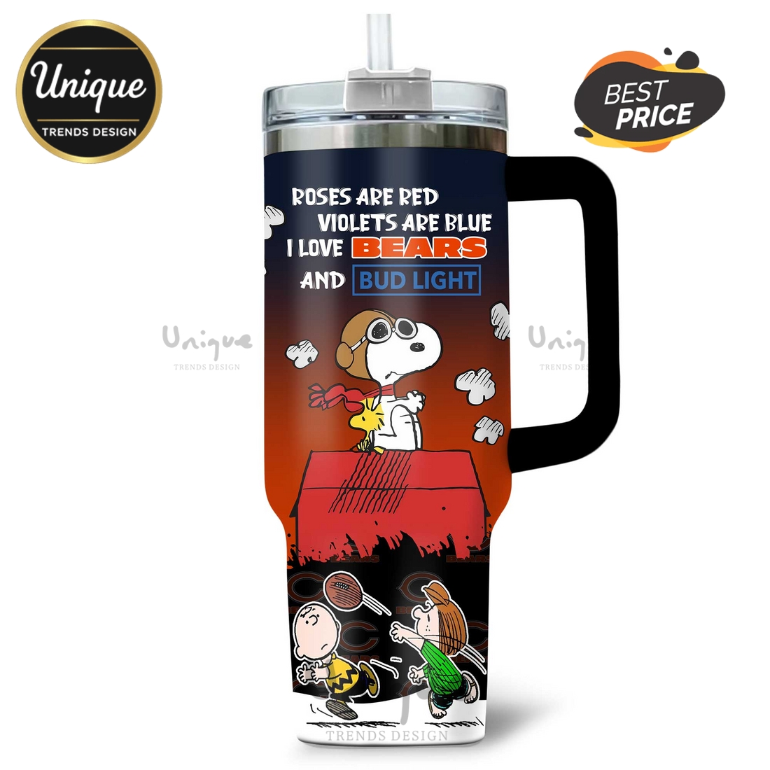 Chicago Bears Snoopy Bud Light Personalized 40oz Tumbler Chicago Bears Snoopy Bud Light Personalized 40oz Tumbler
