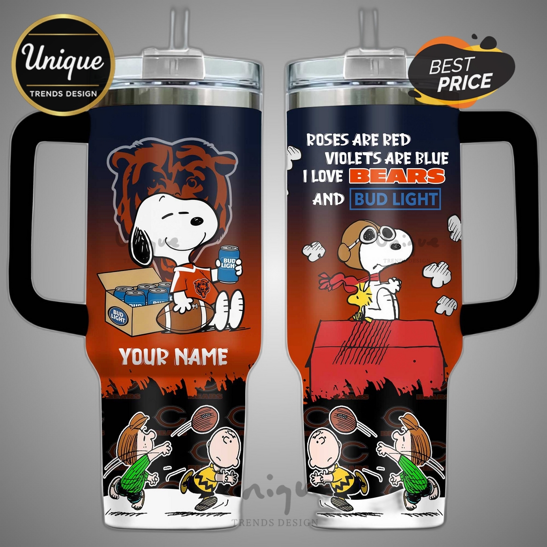 Chicago Bears Snoopy Bud Light Personalized 40oz Tumbler Chicago Bears Snoopy Bud Light Personalized 40oz Tumbler