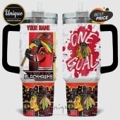 Custom Chicago Blackhawks mug with team logos, mascot, and space for a name!
