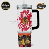 Chicago Blackhawks hockey themed tumbler with 'One Goal' text and team logo.!