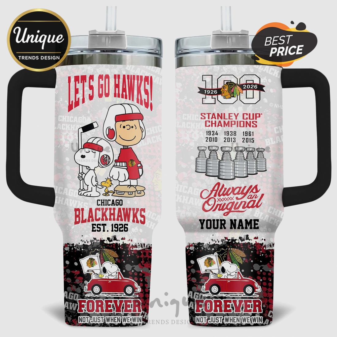 Chicago Blackhawks Snoopy 100th Anniversary Stanley Cup Champions 40oz Tumbler Chicago Blackhawks Snoopy 100th Anniversary Stanley Cup Champions 40oz Tumbler