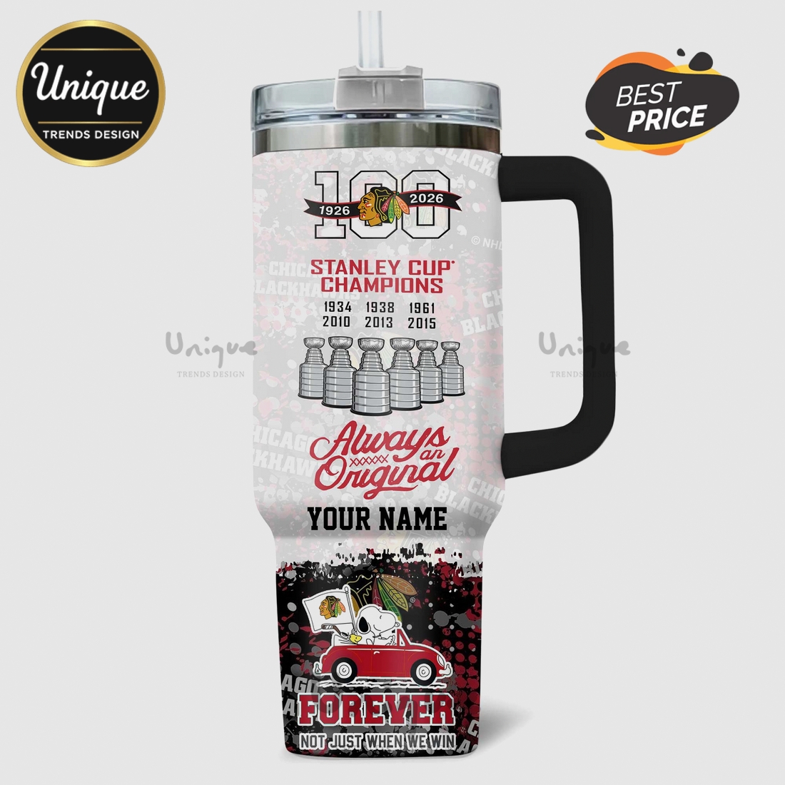 Chicago Blackhawks Snoopy 100th Anniversary Stanley Cup Champions 40oz Tumbler Chicago Blackhawks Snoopy 100th Anniversary Stanley Cup Champions 40oz Tumbler