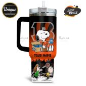 Cincinnati Bengals Snoopy Charlie Brown tumbler. Unique fan art design.