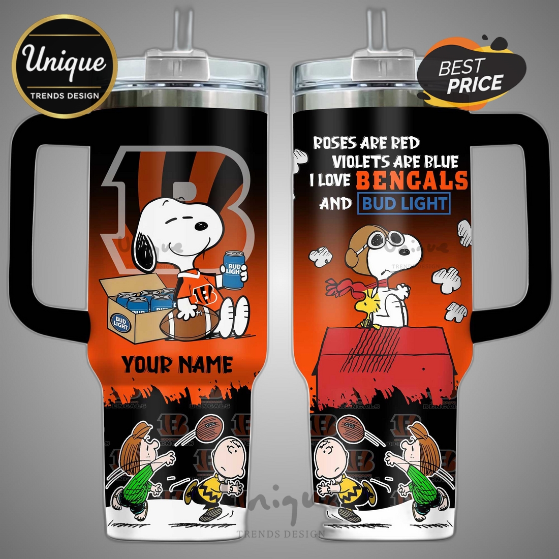 Cincinnati Bengals Snoopy & Charlie Brown Fan Art Novelty Tumbler Cincinnati Bengals Snoopy & Charlie Brown Fan Art Novelty Tumbler