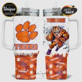 Customizable Clemson Tigers tumbler with paw print, basketball tiger, and space for a name!