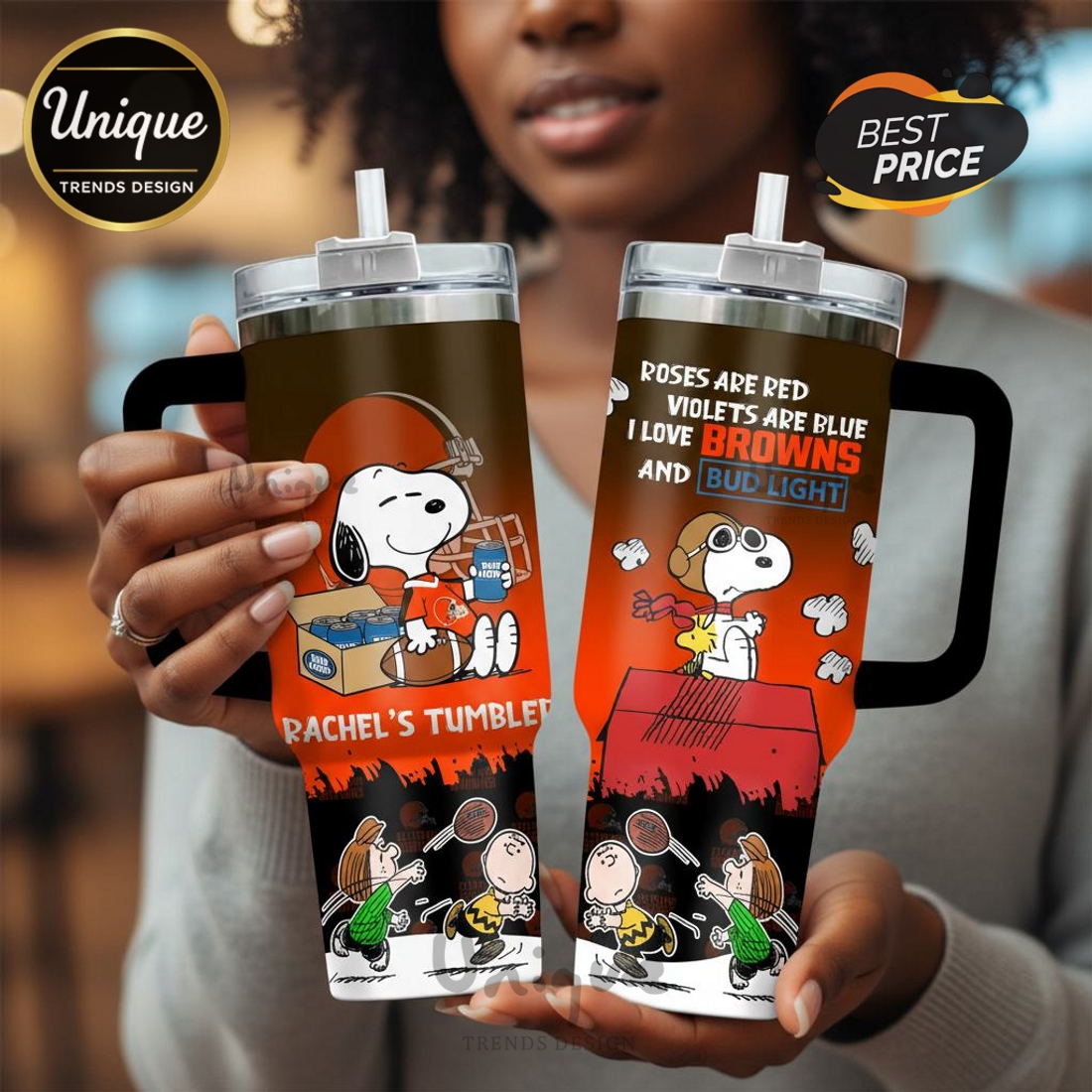 Cleveland Browns Snoopy Bud Light Personalized 40oz Tumbler Cleveland Browns Snoopy Bud Light Personalized 40oz Tumbler