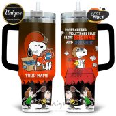 Personalized Cleveland Browns Snoopy Bud Light 40oz Tumbler. Show your team spirit!