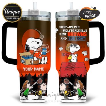 Cleveland Browns Snoopy Bud Light Personalized 40oz Tumbler