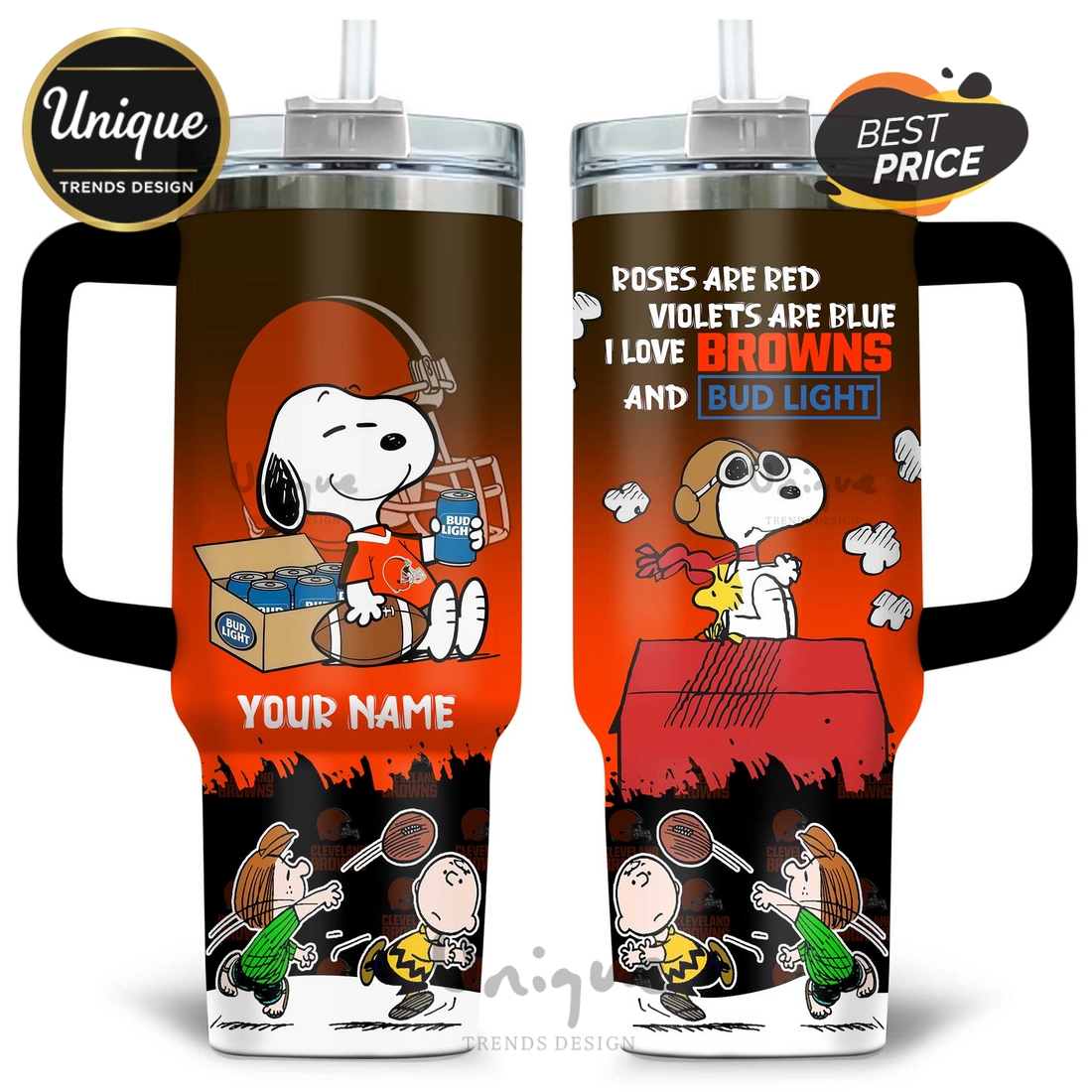 Cleveland Browns Snoopy Bud Light Personalized 40oz Tumbler Cleveland Browns Snoopy Bud Light Personalized 40oz Tumbler