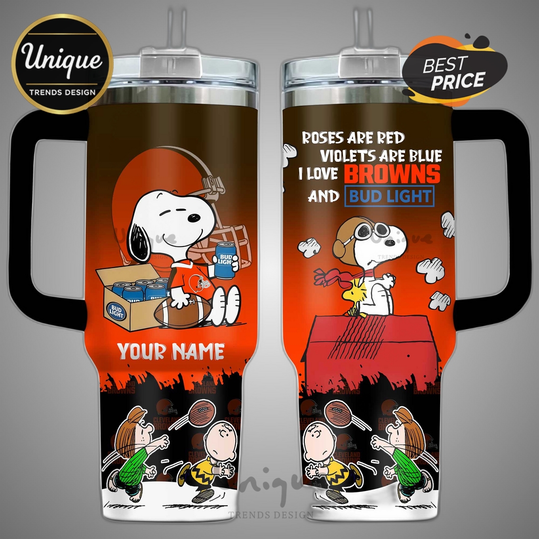 Cleveland Browns Snoopy Bud Light Personalized 40oz Tumbler Cleveland Browns Snoopy Bud Light Personalized 40oz Tumbler