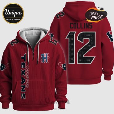 COLLINS 12 Houston Texans NFL Quarter-Zip Waffle Hoodie