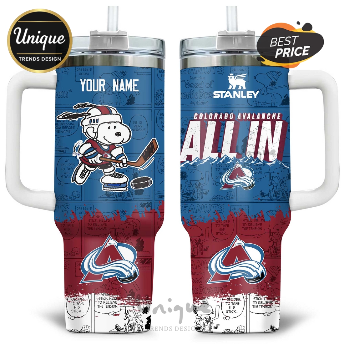 Colorado Avalanche Peanuts Snoopy All In Personalized 40oz Tumbler Colorado Avalanche Peanuts Snoopy All In Personalized 40oz Tumbler