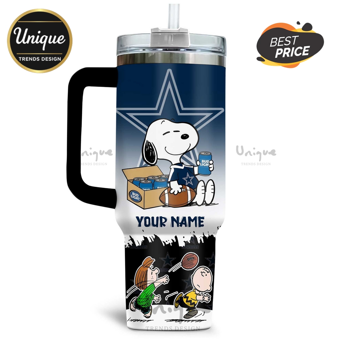 Dallas Cowboys Snoopy Bud Light Personalized 40oz Tumbler Dallas Cowboys Snoopy Bud Light Personalized 40oz Tumbler