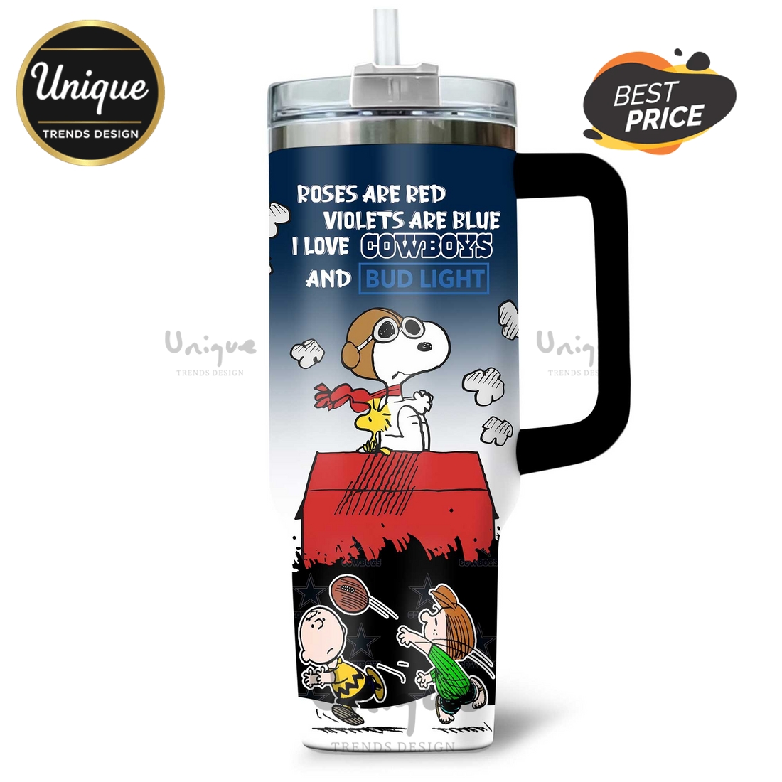 Dallas Cowboys Snoopy Bud Light Personalized 40oz Tumbler Dallas Cowboys Snoopy Bud Light Personalized 40oz Tumbler