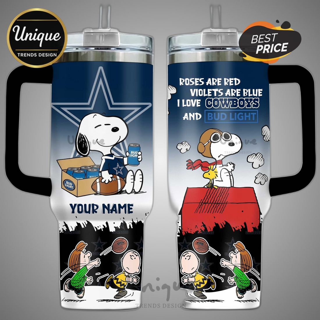 Dallas Cowboys Snoopy Bud Light Personalized 40oz Tumbler Dallas Cowboys Snoopy Bud Light Personalized 40oz Tumbler