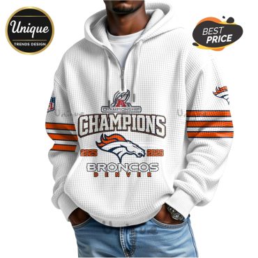 Denver Broncos 2025-2026 AFC Champions 3D Zip Waffle Hoodie