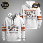 White hoodie with Denver Broncos Champions design for 2025-2026.!