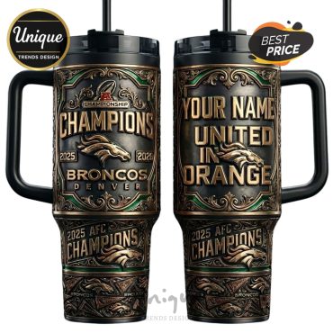 Denver Broncos 2025 Champions Personalized United In Orange Commemorative Tumbler
