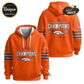 Orange hoodie with 'American Football Conference Champions' text, logos and a Bronco.!