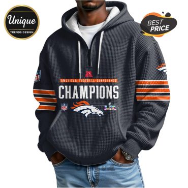 Denver Broncos AFC Champions 3D Graphic Zip Waffle Hoodie Denver Broncos AFC Champions 3D Graphic Zip Waffle Hoodie