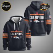 Denver Broncos Champions hoodie featuring team logos and 'American Football Conference Champions' text.!