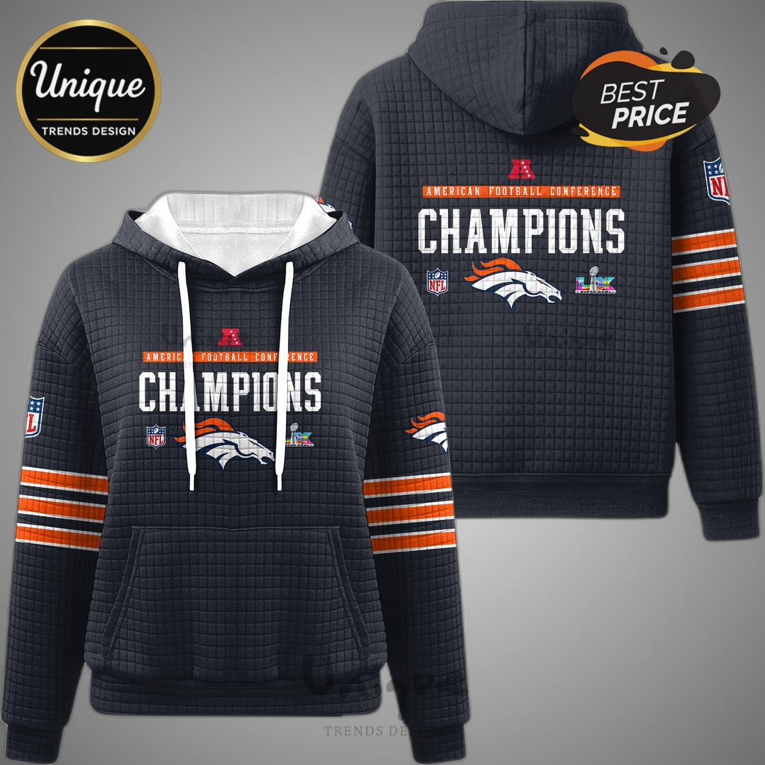 Denver Broncos American Football Conference Champions Waffle Hoodie Denver Broncos American Football Conference Champions Waffle Hoodie