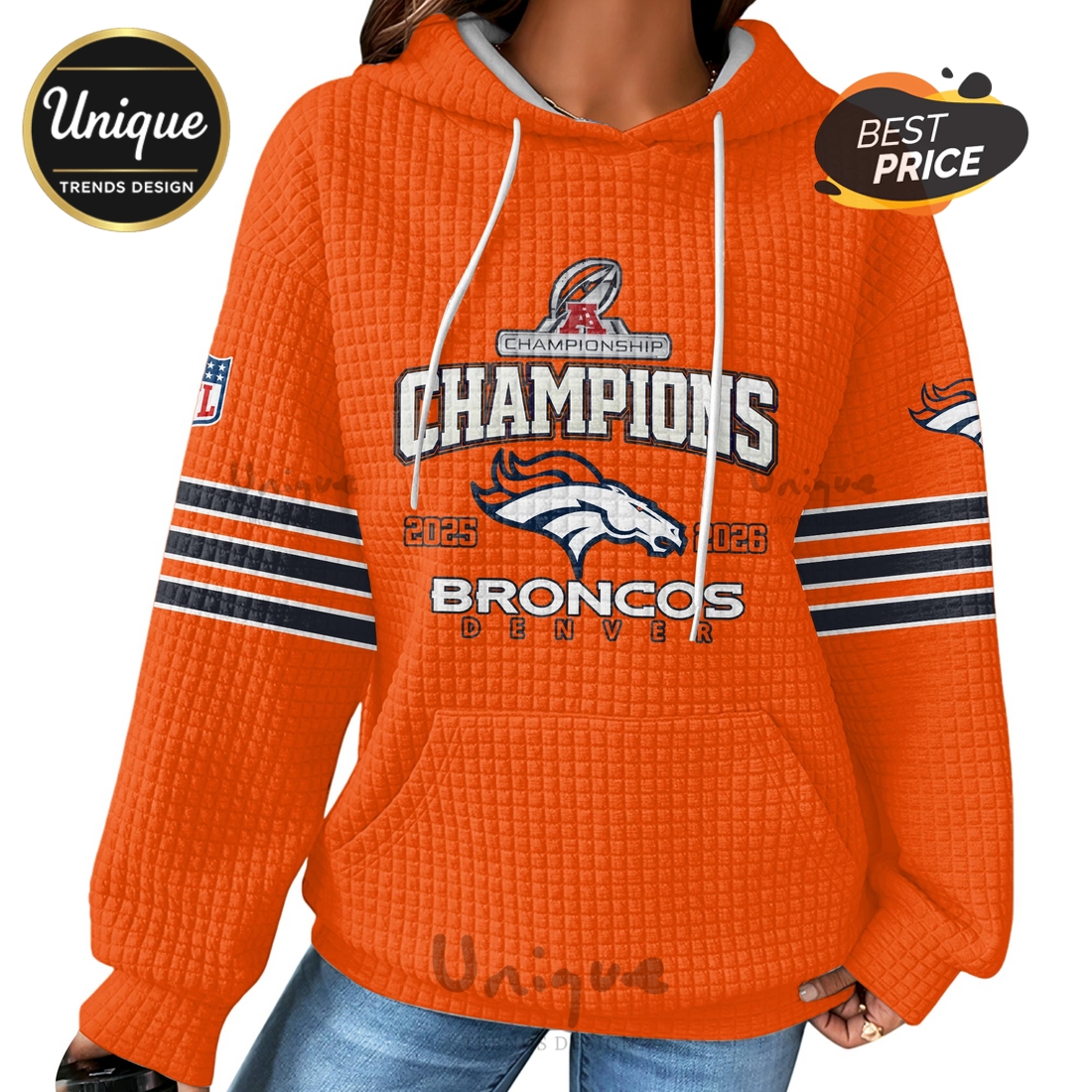 Denver Broncos Champions 2025-2026 AFC Waffle Hoodie Denver Broncos Champions 2025-2026 AFC Waffle Hoodie