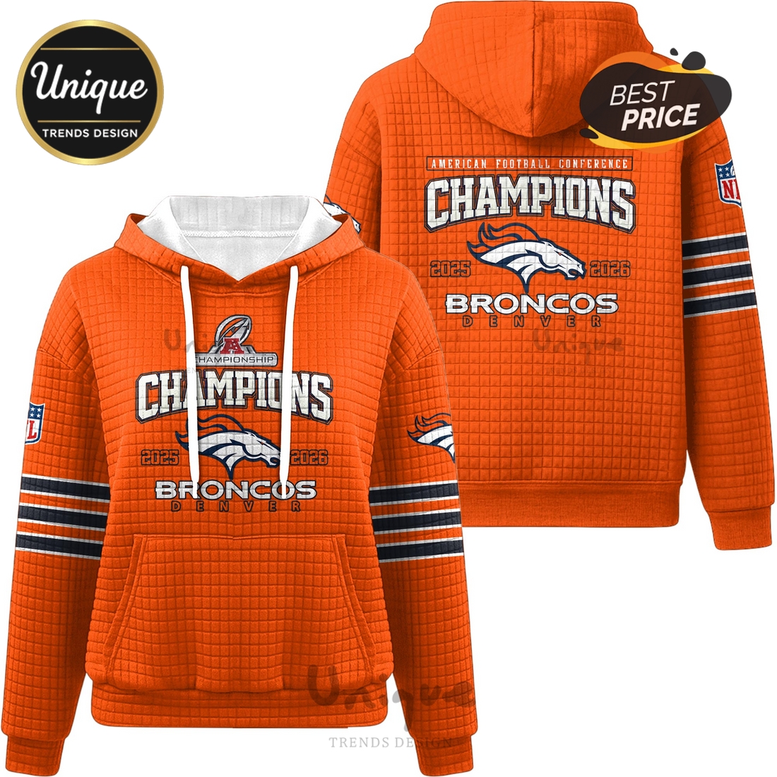 Denver Broncos Champions 2025-2026 AFC Waffle Hoodie Denver Broncos Champions 2025-2026 AFC Waffle Hoodie