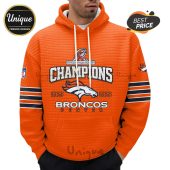 Orange hoodie with 'Champions', Broncos logo, '2025-2026', and Denver text design.!