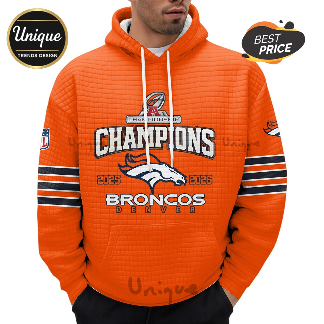 Denver Broncos Champions 2025-2026 AFC Waffle Hoodie Denver Broncos Champions 2025-2026 AFC Waffle Hoodie